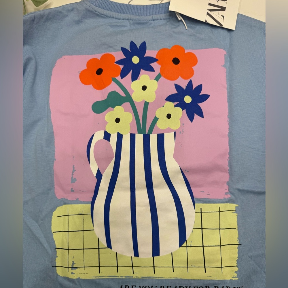 Zara Kids Blue Floral Graphic Tee